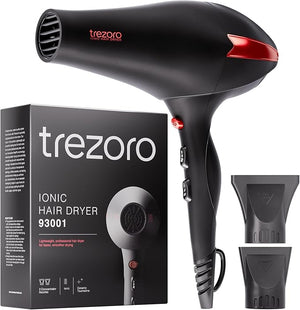 TREZORO Professional Blow Dryer for Women ? Ionic Hair Dryer 2000W for Salon &amp; Personal Use ? Powerful, Fast &amp; Quiet Drying for Curly Hair, Unwanted Frizz ? Design for Travel ? 8.2ft Cord ? Bl