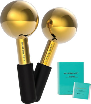 Stainless Steel Ice Globes for Facials (Gold Black Handle), Durable Cryo Globes Instantly Reduce Puffiness, Tighten Pores &amp; Sinus Relief, Face Globes Facial Massages &amp; Daily Beauty Routine