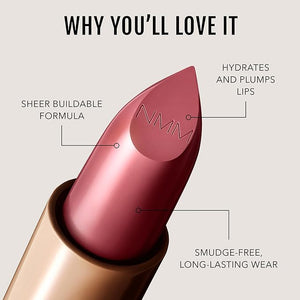 No Makeup Makeup Cr?me Classic Lipstick, Foolproof Sheer-to-Bold Formula Delivers Long-Lasting Hydration and Buildable Color, Lightweight Satin Finish, Made with Skin-Loving Ingredients, Plum 01