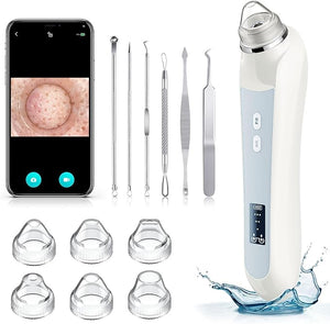Facial Pore Blackhead Remover Vacuum, 1080P Camera Blackhead Remover, 20x Zoom, 8 LEDs £¦ 3 Suction Modes, 800mAh Battery &amp; USB - 6 Heads Pore Cleaner Kit for Women&amp;Men(White)