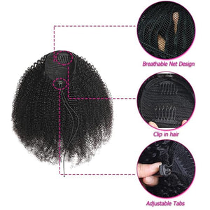 Hair Buns Hair Piece 10-28 Inch Drawstring Ponytail Real Hair Mongolian Black Curly Ponytail Hair Extension Hairpin Ponytail Wig Hair Bun Hair Accessories For Girls ( Color : A , Size : 18 inch )