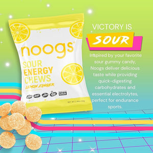 Noogs Sour Energy Chews Lemon Zinger Electrolyte Energy Gummies Sour Candy Flavored Alternative to Running Gels Vegan Gluten Free &amp Caffeine Free 12 Pack