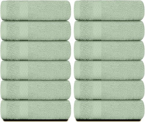 White Classic Luxury Cotton Washcloths 13x13 Inch - 650 GSM Turkish Cotton | Hotel Spa Bathroom Face Towel | 12 Pack Light Green