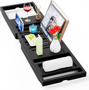 Yirilan Foldable Bathtub Caddy, Expandable Bath Tray, Unique House Warming Gifts, New Home, Anniversary and Wedding Gifts for Couple, Black-New