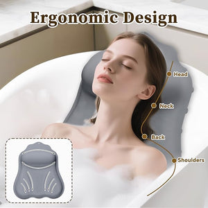 Silicone Bath Pillow for Tub Adults 4D Air-Cushion Bathtub Pillow for Head Neck and Back Support Non-Slip Suction Cups Quick-Drying Waterproof Spa Pillow Easy to Clean &amp StoreGray