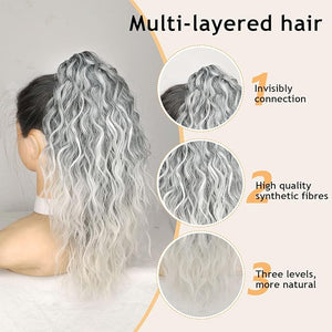 ORSUNCER Claw Clip Ponytail Extension 18 Inch Wavy Pony Tails Hair Extensions Layered Fluffy Clip on ponytails for Women Synthetic Hairpieces Omber Grey