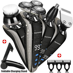 Electric Shaver Razor for Men Rechargeable 100% Waterproof Rotary for Shaving with Nose Trimmer Sideburns Trimmer Face Cleaning Brush