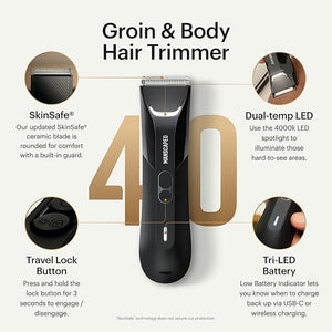 MANSCAPED¢ç The Lawn Mower¢ç 4.0 PRO - Groin &amp Body Hair Trimmer Updated SkinSafe¢ç Trimmer Blade Waterproof Wet/Dry Groomer USB-C &amp Wireless Charging Compatible Men¡¯s Ball Shaver with Travel