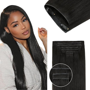 Lashey Invisi Edge Clip in Hair Extensions 14 Inch 110g 7pcs Injected Seamless PU Clip in Hair Extensions Virgin Human Hair, Natural Black Yaki Straight Hair