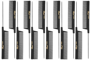 Krest 4630 8" Weave Foiling Coarse Rattail Hair Comb (12 Pack) 12 x SB-K4630-BLK