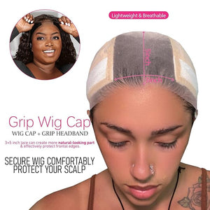 LAB HAIRS Wig Cap with Grip Band for Keeping Wigs in Place More Full Cap-wide Transparent Lace for Lace Front Wigs - Brown/Black/Nude Non Slip Cap Make Your Wig Be Glueless (Nude L)