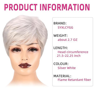 SYXLCYGG Short Silver Wig Old Lady Wigs Wavy Synthetic 2.7 OZ Older Ladies Womens Hair Wigs Fluffy and Thin Free Wig Cap