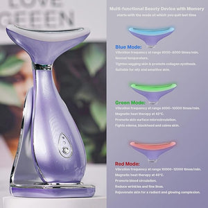 VRAIKO Lily Neck Face Massager Face Sculpting Tool Skin Rejuvenation Device with Thermal Triple Action LED and Vibration for Anti-Aging Lifting and Tightening Sagging Skin (Violet)