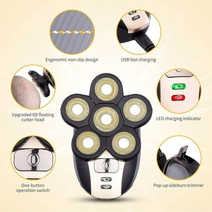 Head Shavers for Men - Upgraded Multifunctional Bald Head Shaver Waterproof Electric Razor for Men Cordless Rechargeable Shaving Grooming Kit (Gold)