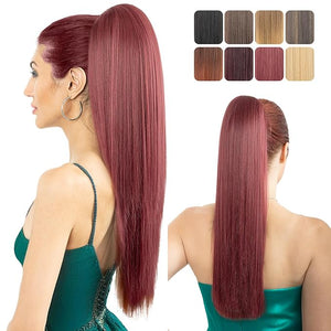 Ponytail Extension 24 Long Straight Claw Clip Ponytail Extension clip on ponytails hair clip Hair claw clip Fake Ponytail Hairpieces for Women - Wine Red