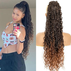 Drawstring Ponytail for Women 24 inch Boho Braids with Long Wavy Hair Ponytail Extension Clip in Synthetic Hair Extensions Ponytail for Daily Use (T1B/30# 24 Inch)