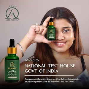 Lusso Alchemy Rebirth 7-in-1 Hair &amp; Scalp Therapy Serum | Hair Growth &amp; Hair Fall Control with Bakuchiol, Rosemary &amp; Seabuckthorn | Ayurvedic Vegan Hair Oil | Non-Greasy, Deep Nourishment
