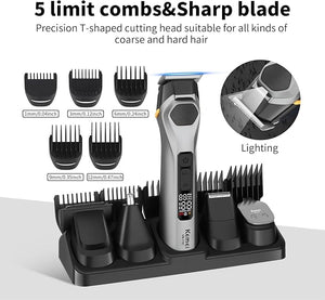 KEMEI 5-in-1 All-in-One Grooming Kit for Men Cordless Professional Beard Trimmer and Nose Ear Trimmer Electric Facial Grooming Set Sideburn and Eyebrow Trimming Tool Gifts for Men