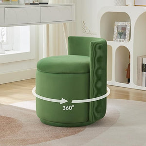 Velvet Vanity Chair with Storage 360¡Æ Swivel Makeup Chair with Wave Back No Assembly Small Accent Stool for Bedroom Dressing Living Room Green