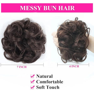 Messy Bun Hair Piece Human Hair Ponytail Dark Brown Human Hair Extension Accessories Elastic Easy Scrunchie for Girls and Women 2 Count