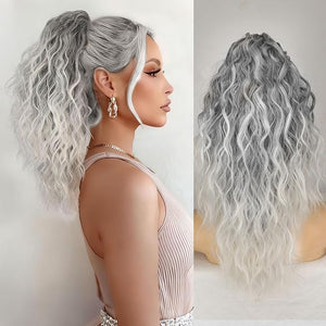 ORSUNCER Claw Clip Ponytail Extension 18 Inch Wavy Pony Tails Hair Extensions Layered Fluffy Clip on ponytails for Women Synthetic Hairpieces Omber Grey