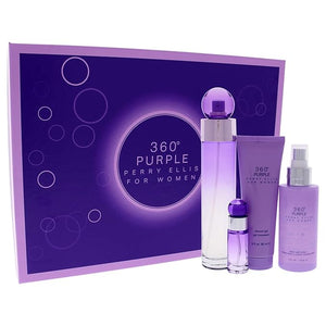 Perry Ellis 360 Purple Women 3.4oz EDP Spray 7.5ml EDP Mini Spray 4oz Body Mist 3oz Shower Gel 4 Pc Gift Set