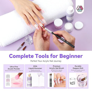 SAVILAND Acrylic Nail Kit for Beginners with Everything: Professional Nails Kit Acrylic Set with Powder Liquid Brush Forms Gel Polish U V Lamp Extension Tools Kit for Home DIY &amp Salon Manicure