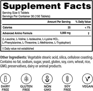 Advanced Bionutritionals ? Advanced Amino Formula Tablets Amino Acid Supplement Build Muscle Post Workout Recovery Energy Stamina Non-GMO Gluten Free Dairy Free Vegan (150 Tablets)
