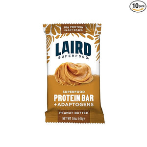 Laird Superfood Functional Protein Bars ? Protein Bar but Better with Real Ingredients Functional Mushrooms 10g Plant-Based Protein 6g Fiber - Non-GMO - Peanut Butter 10 Count (Pack of 1)