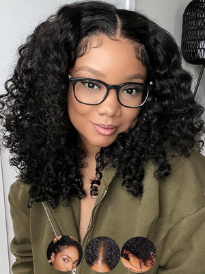 KLAIYI EasiContour V Part Wig Human Hair 4C Kinky Curly Glueless Wear And Go Clip In Half Wig Upgrade Upart Wigs for Black Women No Leave Out No Glue Beginner Friendly Natural Color Ready to Go 18Inch