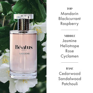 Beatus Paris Gardens - Luxury Perfume for Women - Eau de Parfum - Long-Lasting Fragrance with Notes of Spicy Rose, Jasmine, Sandalwood &amp; Patchouli Scent - All Day Wear - Travel Size EDP Spray - 3.