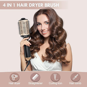 Hair Dryer Brush Blow Dryer Brush in One, 4 in 1 Hair Dryer and Styler Volumizer with Oval Barrel, Professional Salon Hot Air Brush for All Hair Types, Gold
