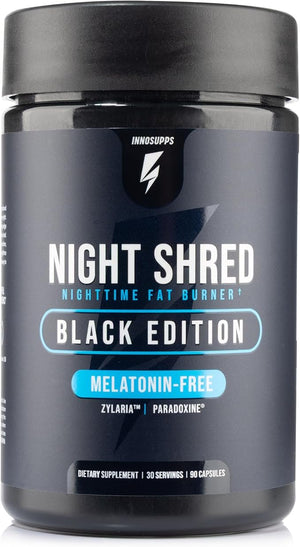 Night Shred Black Melatonin-Free Nighttime Fat Burner and Sleep Support Supplement - GABA Complex with Ashwagandha CLA Grains of Paradise and Zylaria - Thermogenic Fat Burner - 90 Vegan Capsules