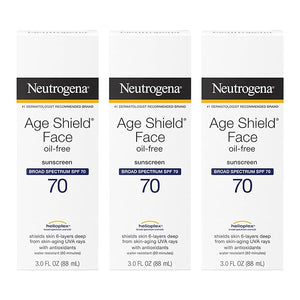 Neutrogena Age Shield Face Oil-Free Sunscreen Lotion with Broad Spectrum SPF 70 Non-Comedogenic Moisturizing Sunscreen to Help Prevent Signs of Aging PABA-Free 3 fl. oz (Pack of 3)