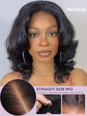 YIROO Bye Bye Knots 7x5 Lace Straight Bob Wig Glueless Human Hair Wig with Elastic DrawstringPre Plucked Pre Cut Short Bob Lace Closure Wig Wear and Go Natural Color 150% Density 12Inch
