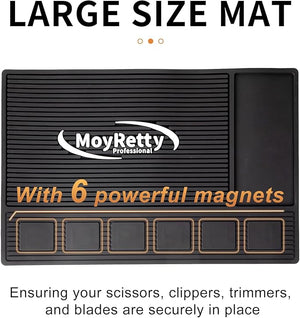 MoyRetty Magnetic Barber Mat for Clippers (18.9 x 12.6) 6 Strong Magnetic Organizer Stations for Heavy Clippers and Trimmers Professional Barbers Anti-Skid Rubber Mat(Black)