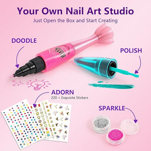 Kids Nail Polish Set with 4 nail art pens- Girl Gift - Nail Kit for Kids Ages 8-12 Kids Nail Polish Kit with Nail Dryer Girl stuff for Spa Makeup Manicures Birthday Gifts for Girls Toy 6 7 8-12