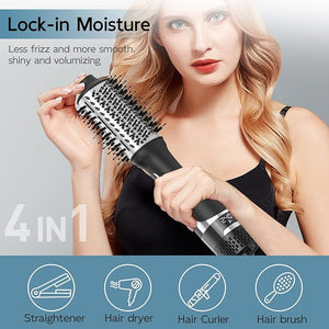 Hair Dryer Brush with Display Screen, Blow Dryer Brush for Women Fast Drying &amp; Styling | Oval Ceramic Barrel, Negative Ion Technology, 3 Heat &amp; 3 Speed Settings, Cold Shot, ALCI Plug (Black &a