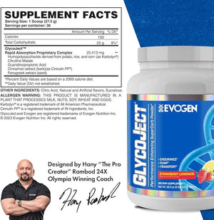 Evogen GlycoJect - Super Carb Powder | Rapid Absorption for PreWorkout | Carbohydrate Powder for Endurance | Post-Workout or Pre Workout Powder for Men &amp Women | Strawberry Lemonade | 36 Servings
