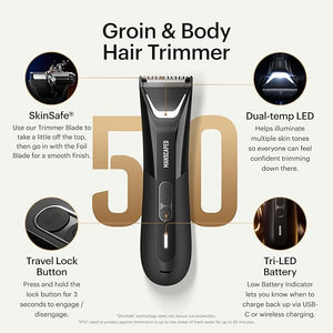 MANSCAPED¢ç The Lawn Mower¢ç 5.0 Ultra Groin &amp Body Hair Trimmer ? Dual-Head SkinSafe¢ç Trimmer &amp Foil Blades Waterproof Wet/Dry Groomer USB-C Rechargeable with Travel Case Men¡¯s Ball Shaver