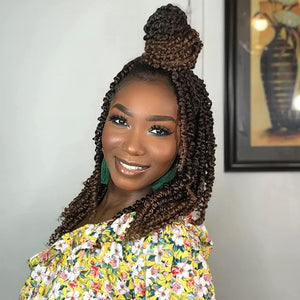 14 Inches 8 Packs Pre Looped Pretwisted Passion Twist Crochet Hair for Black Women-Ombre Brown,Soft Long Hair Extensions Braided by Synthetic Spring Kinky Twist Bohemian Curls(14"-8 Packs,T1B/30)