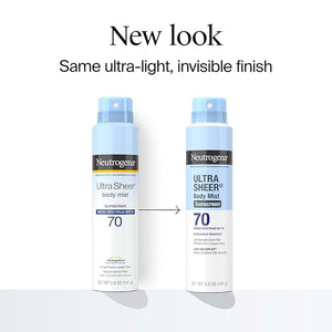 Neutrogena Ultra Sheer Body Mist Sunscreen Spray Broad Spectrum SPF 70 Lightweight Spray Sunscreen Non-Greasy &amp Water Resistant Oil-Free &amp Non-Comedogenic UVA/UVB 5 oz Pack of 3