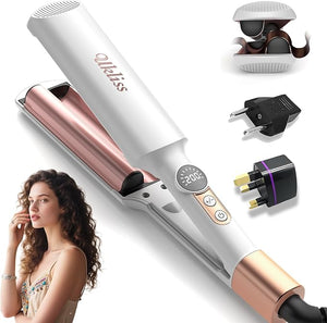 Ukliss Crimper Hair Tool Mini 0.4 Inch Travel Waver Hair Tool for Women Small Double Barrel Waver S Curling Iron Dual Voltage (110-240V) with European Plug Adapter 5 Temps Anti-scalding (White Gold)