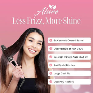 Alure Heated Styling Brush - 3-in-1 Ionic Hair Curler/Straightener with Anti-Scald Nylon Bristles Electric Curl Wand for All Hair Types Ideal as a Curling Iron Alternative for Short Hair and Styling