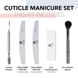 Revel Nail Tool Kit - Dip Powder and Gel Polish Nail Kit With Cuticle Pusher Nail File Buffer Powder Brush and Nail Clipper Case Manicure Set