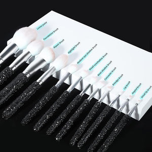 Makeup Brushes Bling Crystal Professional Face Cosmetics Blending Liquid Foundation Powder Concealer Eye Shadows Make Up Beauty Tool Glitter(12PCS) (Purely Handmade) (Black)
