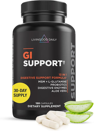 Livingood Daily Gut Cleanse Detox Supplement 13-in-1 GI Support with L Glutamine Aloe Vera Digestive Enzymes Probiotics &amp MSM Vegetarian Capsules Gluten Free Non GMO Allergen Free 120 Cou