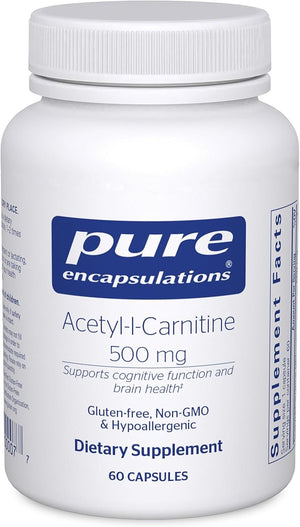 Pure Encapsulations Acetyl-L-Carnitine 500 mg - Memory &amp; Brain Supplement - Brain Support &amp; Focus* - Gluten Free &amp; Non-GMO - 60 Capsules