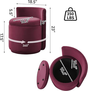 Velvet Vanity Chair with Storage 360¡Æ Swivel Makeup Chair with Wave Back No Assembly Small Accent Stool for Bedroom Dressing Living Room Burgundy