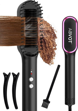 Hair Straightener Brush with Air Vents ABVOT All in 1 Hot Air Straightening Comb for Black Women Dual Voltage Auto Shut Off Anti Scald Shell Fast Heat Up for Curly Hair | Black